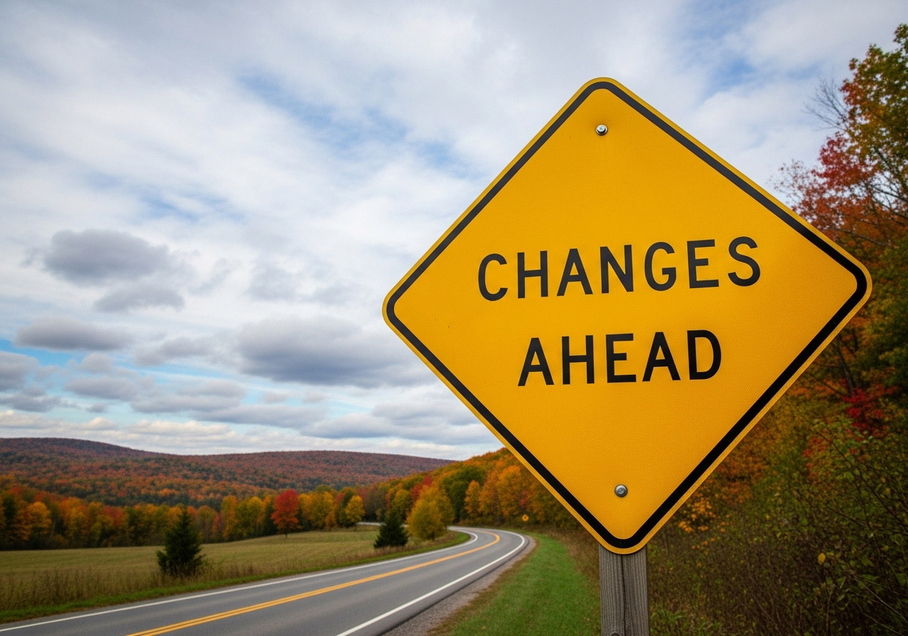 changes ahead caution road sign